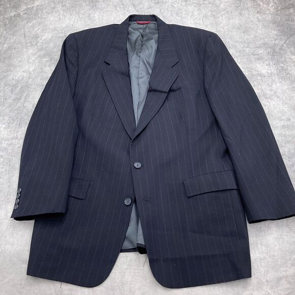 Hart Schaffner & Marx Blazer Men 44L Black‎ Pinstripe Ariel Wool Union USA VTG - Picture 1 of 14